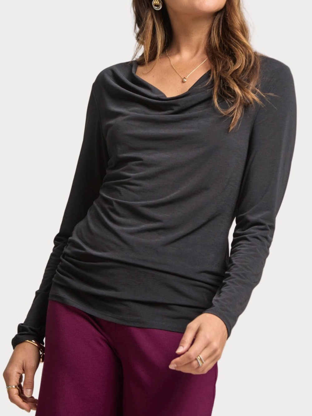 Dear Scarlett Cowl Neck Long-Sleeve-Medium-NWOT-Charcoal Black